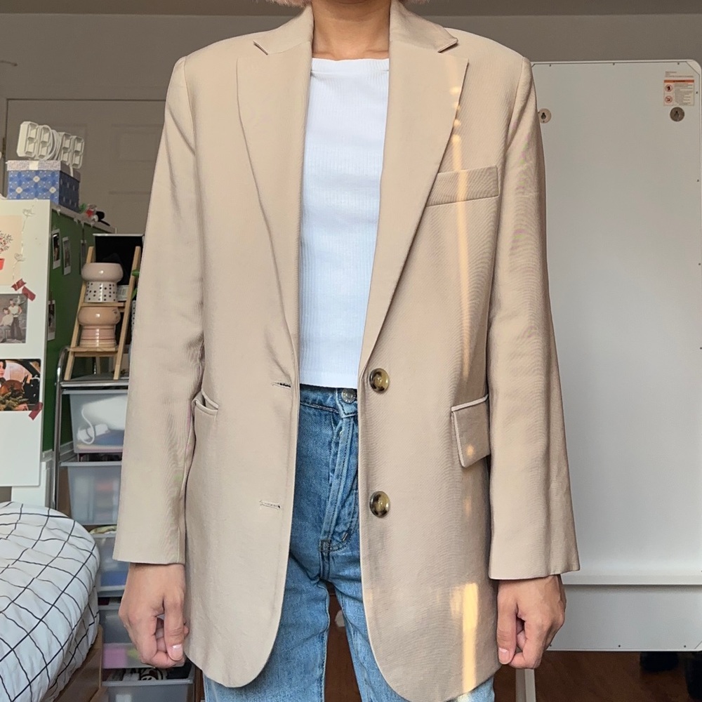 SALE 30% OFF MARKED DOWN PRICE-Single breasted beige blazer jacket
